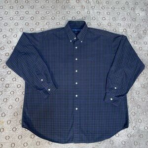 Ralph Lauren Shirt Mens XL Green/Blue Micro Plaid Blake Casual Cotton Navy Pony